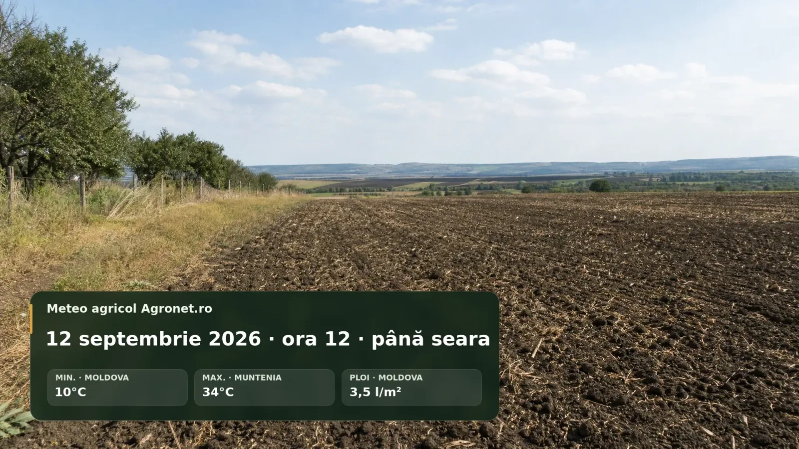 Peisaj agricol în Moldova, cu câmpuri pregătite pentru lucrări.