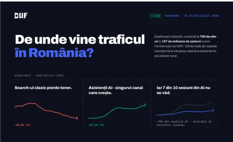Dashboard interactiv care ilustrează datele despre traficul din asistenții AI în România.