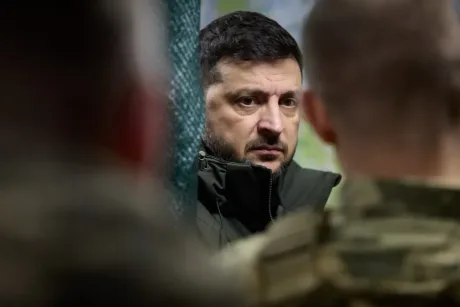 Volodimir Zelenski discutând despre amenințările rusești la adresa Ucrainei.