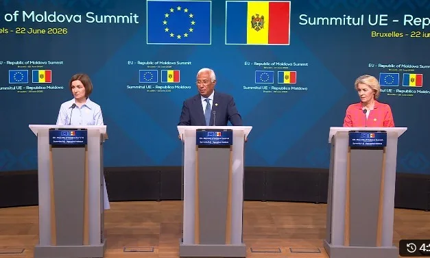 Conferință de presă cu lideri europeni și moldoveni despre integrarea economică.