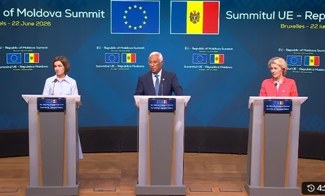 Conferință de presă cu lideri europeni și moldoveni despre integrarea economică.
