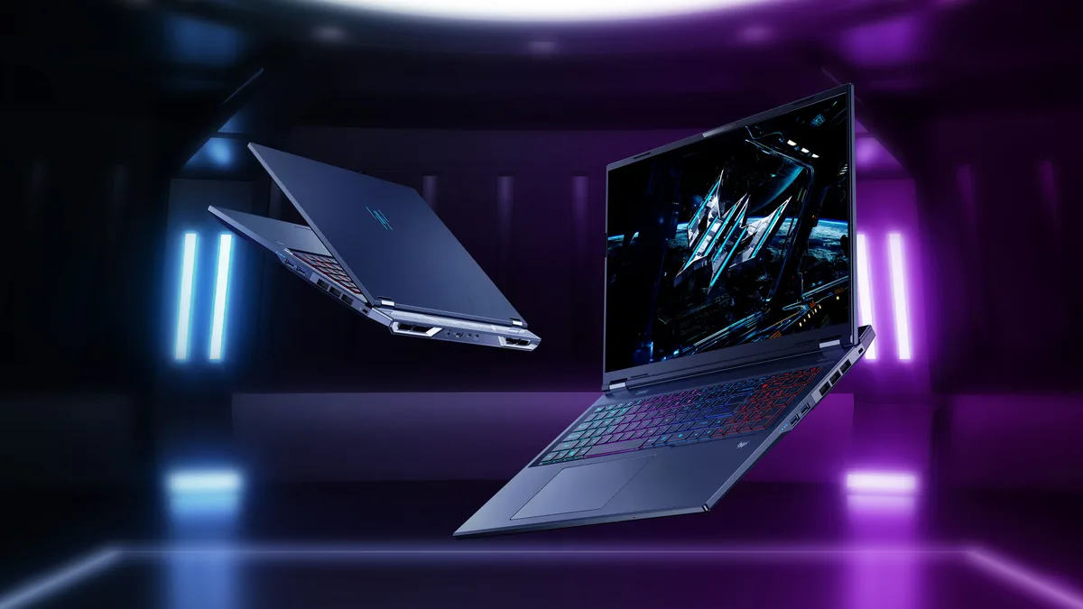 Laptop gaming Predator Helios Neo într-un mediu tehnologic avansat.