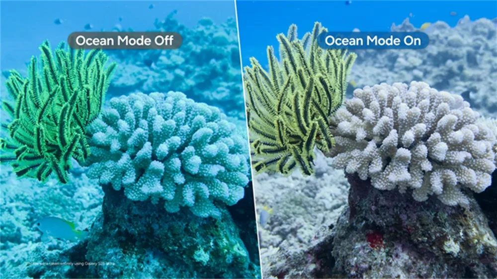 Compararea imaginilor subacvatice cu și fără Ocean Mode activat