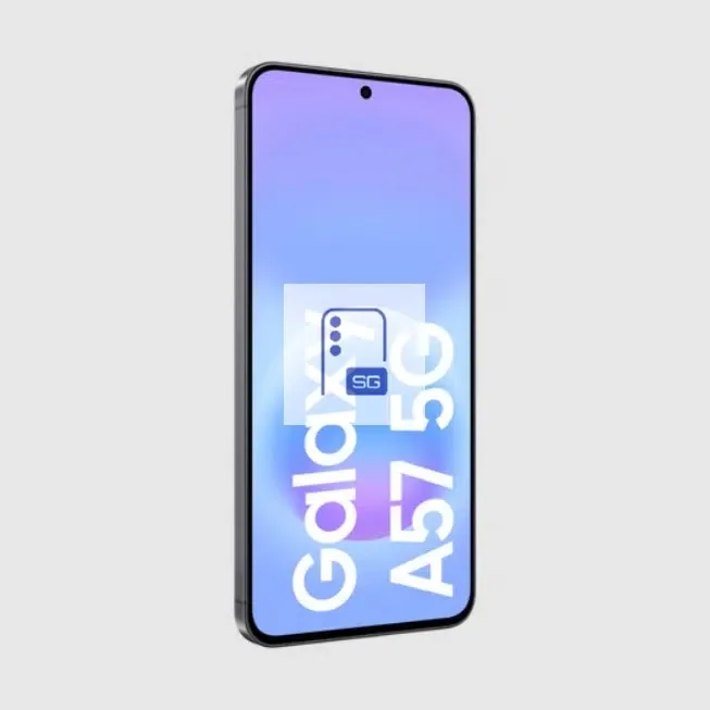 Ecranul telefonului Galaxy A57 cu design modern.