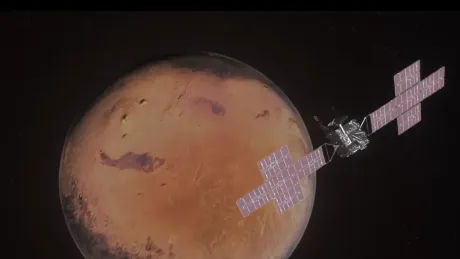 Sonda spațială în orbita planetei Marte, explorând geologia sa.