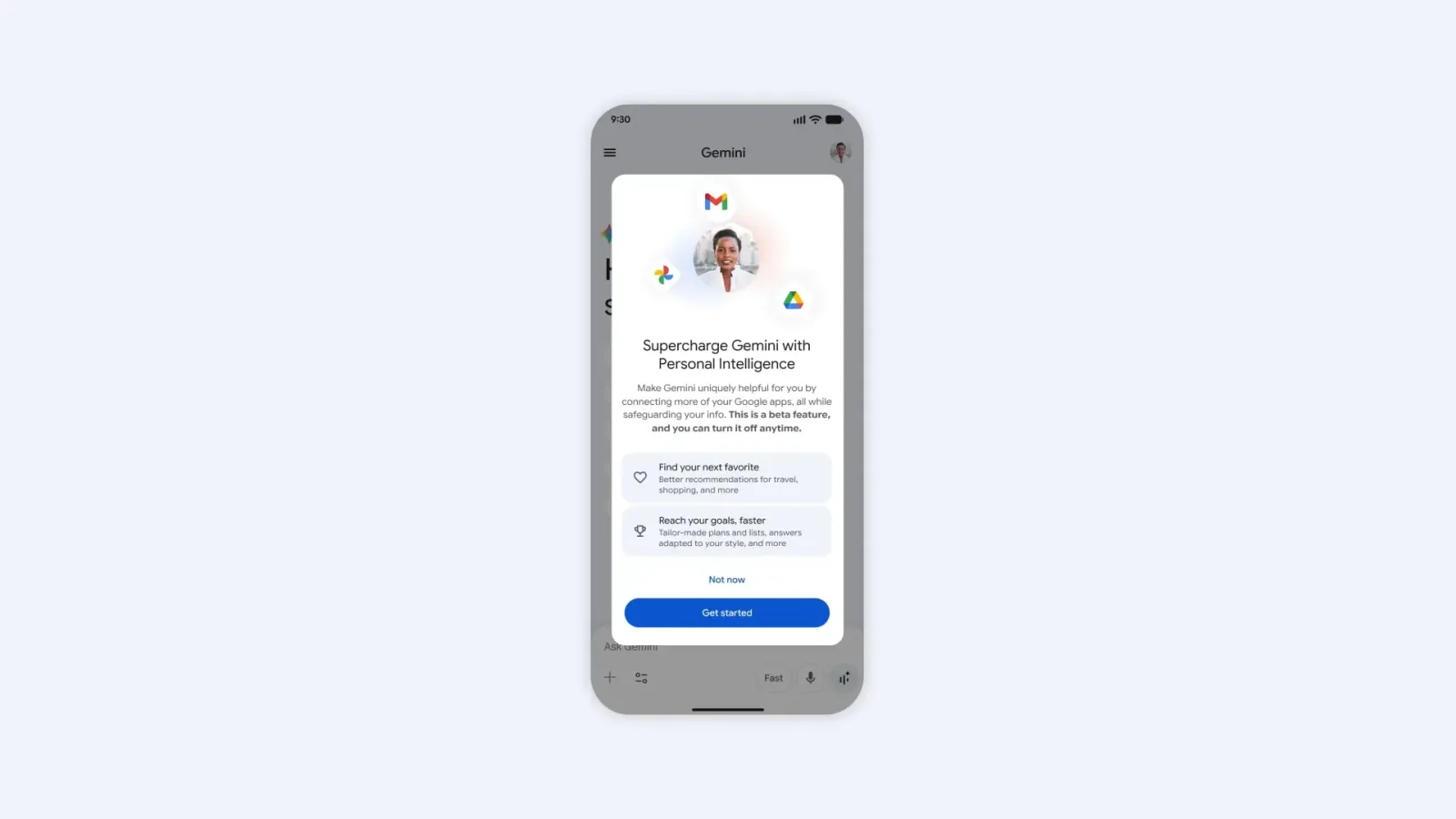 Interfața aplicației Gemini pe un telefon mobil.
