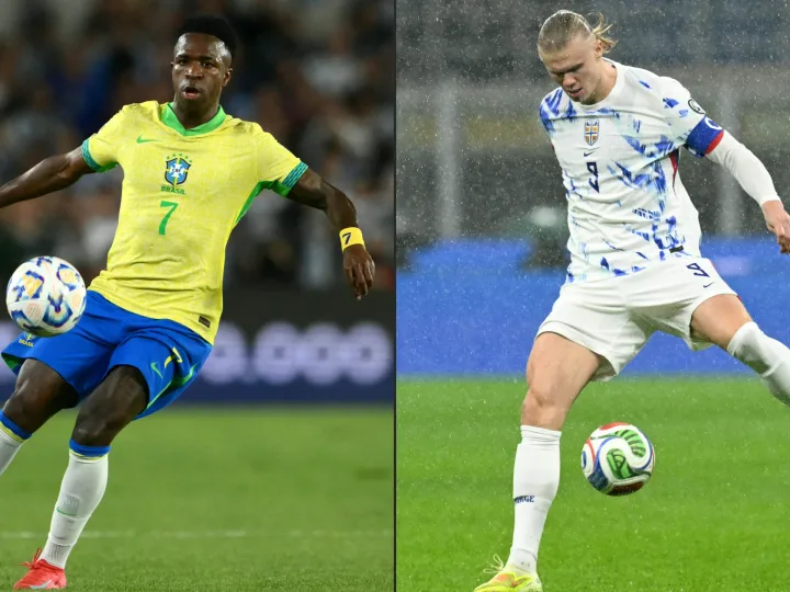 Vinicius Jr și Erling Haaland, staruri în meciul Brazilia - Norvegia.