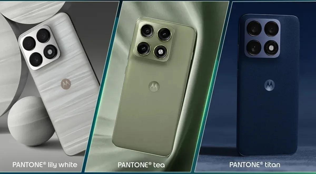 Noua gamă de culori pentru Motorola Edge 70 Pro, incluzând alb, verde și albastru.