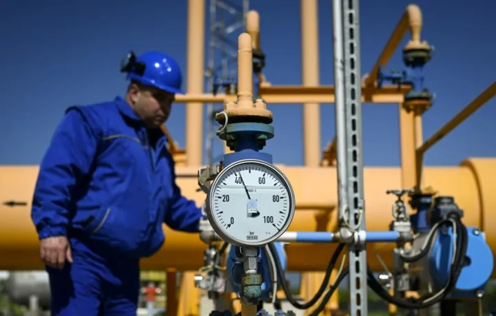 Un tehnician verifică echipamentele de gaze într-o instalație industrială.