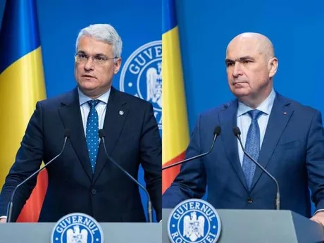 Dragoș Pîslaru și Ilie Bolojan la o conferință de presă despre reformele administrative.
