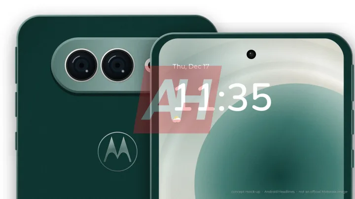 Machetă a unui telefon pliabil Motorola cu design modern și ecran lat.