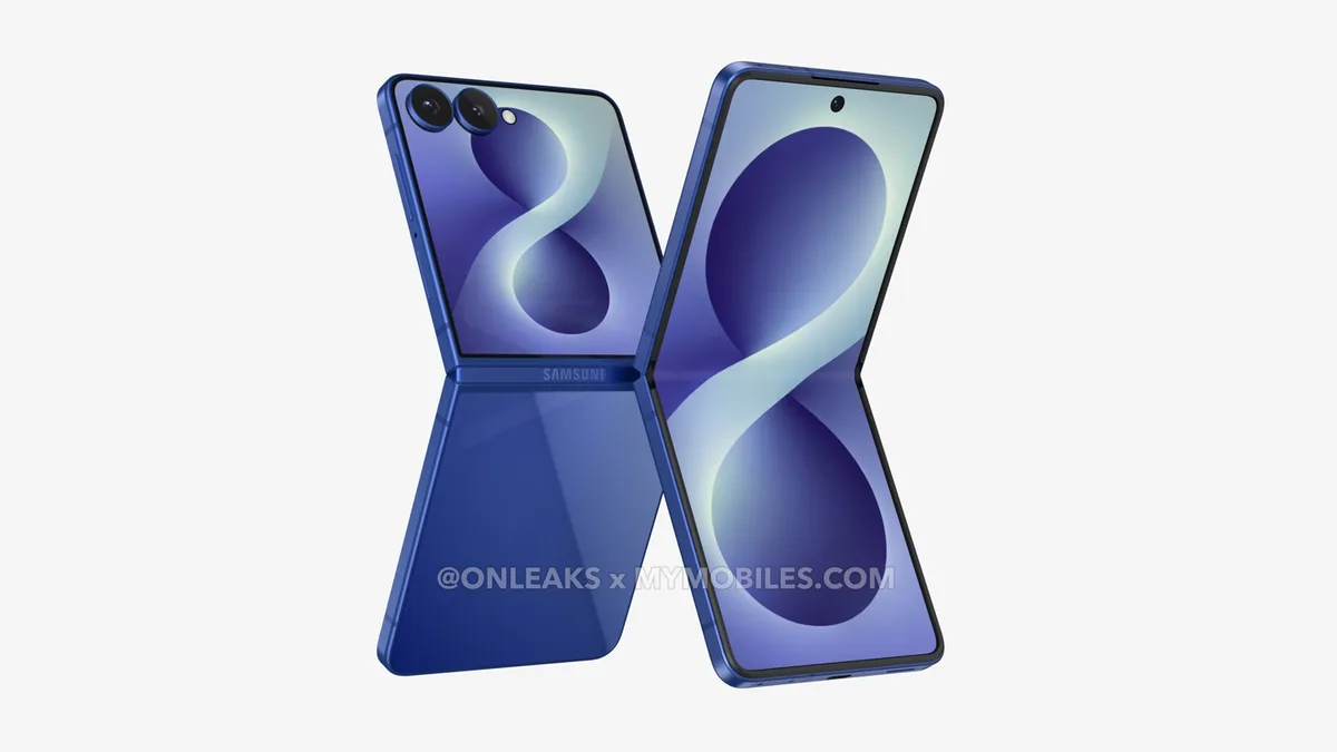 Randare a telefonului pliabil Galaxy Z Flip8, design elegant și modern.