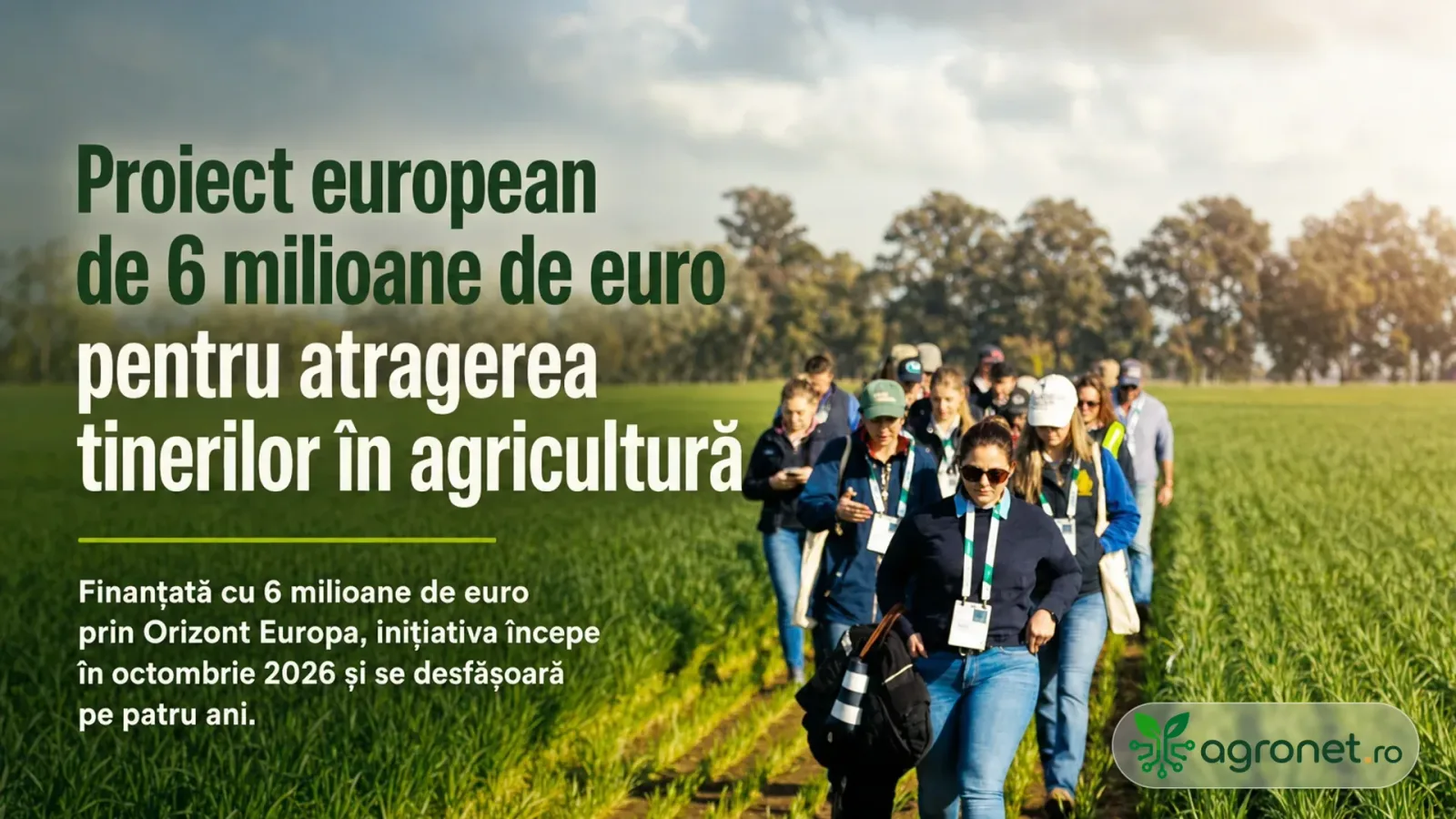 Tineri participanți la un proiect agricol, discutând despre viitorul agriculturii europene.
