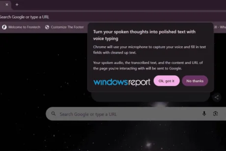 Funcția de dictare vocală în Chrome pentru Windows 11 permite introducerea textului prin voce.