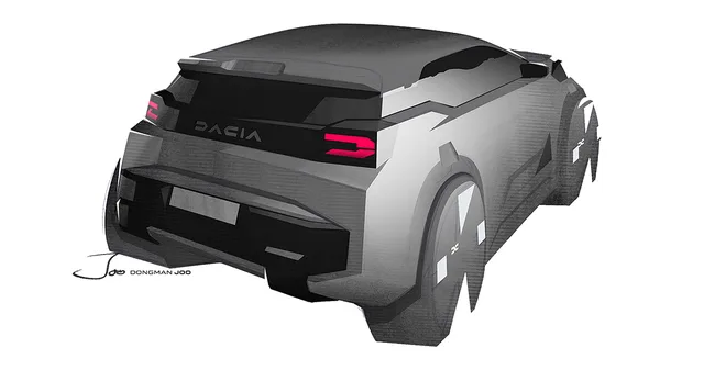 Schița conceptului noului model Dacia Spring, cu un design inovator și modern.
