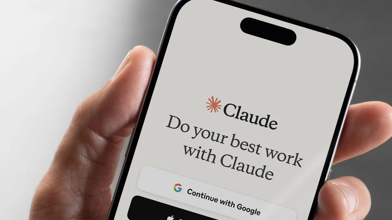 Ecranul asistentului AI Claude pe un telefon mobil, cu opțiuni de conectare.
