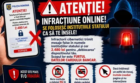 Avertisment despre fraude online care cer plăți false pentru deblocarea dispozitivelor.