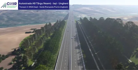 Vedere a tronsonului 4 al Autostrăzii A8, cu peisaj natural în jur.