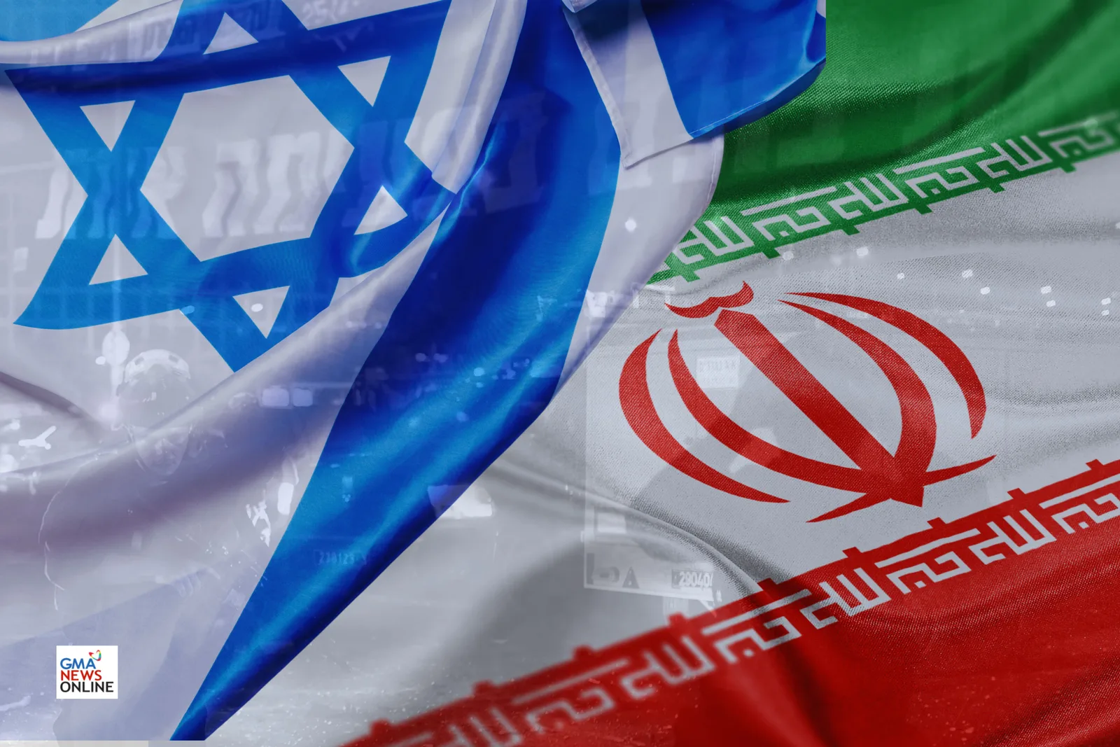 Steagurile Israelului și Iranului suprapuse, simbolizând tensiuni regionale.