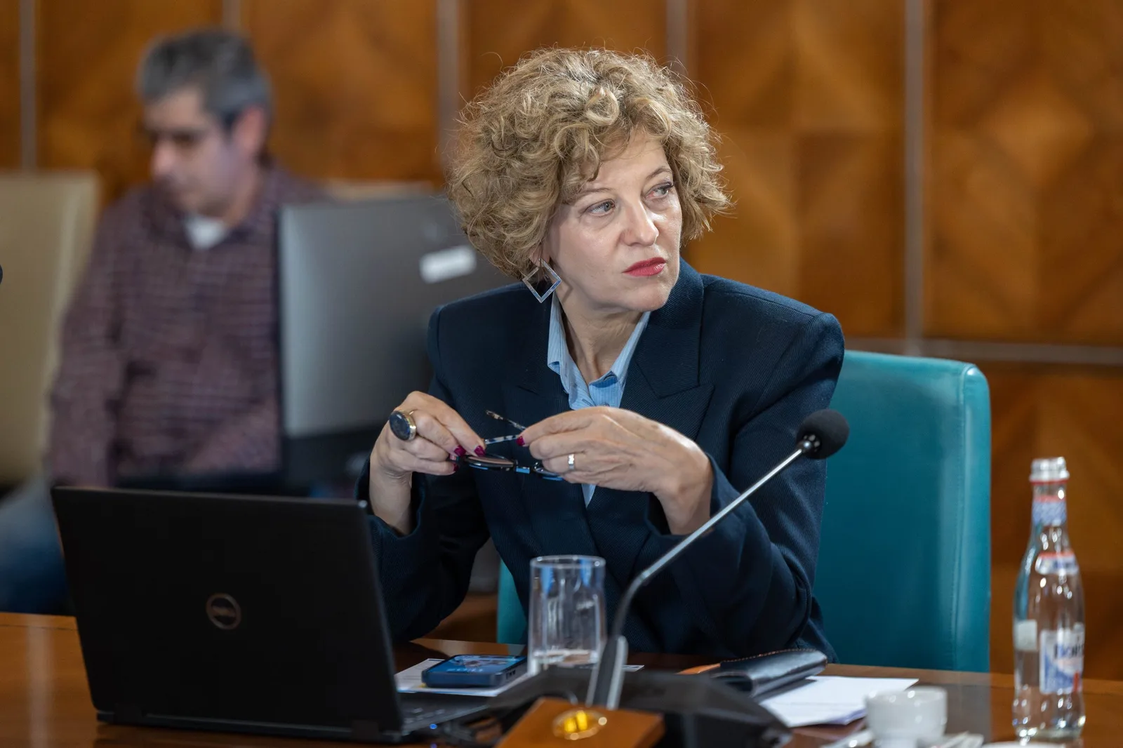 Oana Gheorghiu discutând despre votul pentru noul guvern în Parlament.