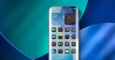 Concept de ecran înconjurător pe un dispozitiv Apple cu zone tactile integrate.