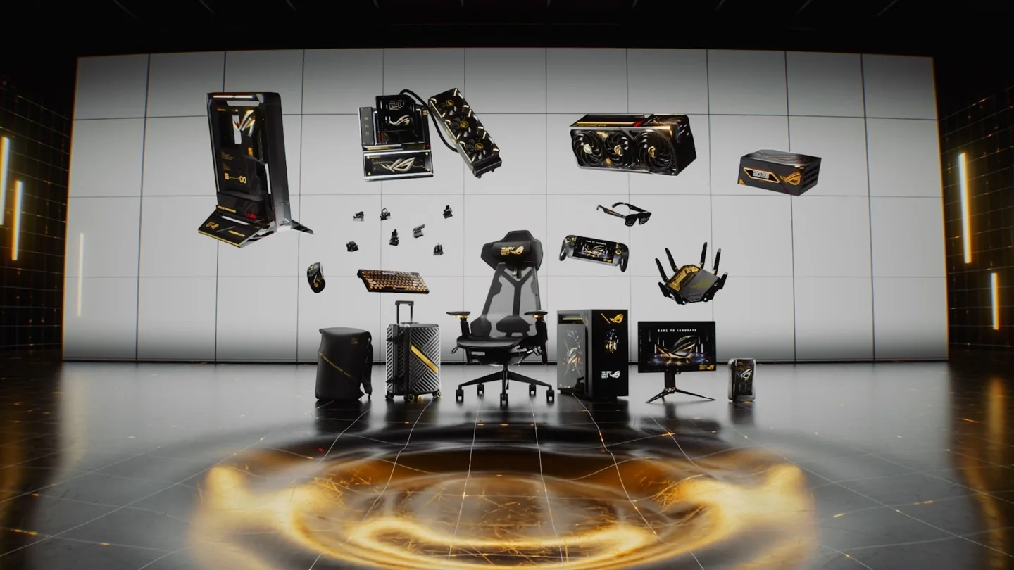 Gadgeturi și accesorii ROG într-un design elegant și modern.