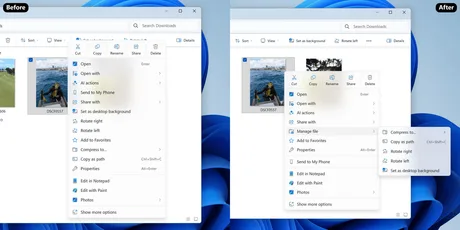 Meniul de clic dreapta din Windows 11 va fi optimizat pentru o experiență mai rapidă și personalizată.