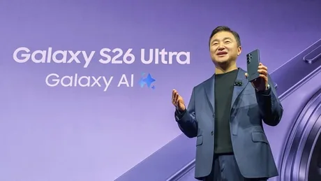 Prezentare a noului Galaxy S26 Ultra de către un reprezentant Samsung.