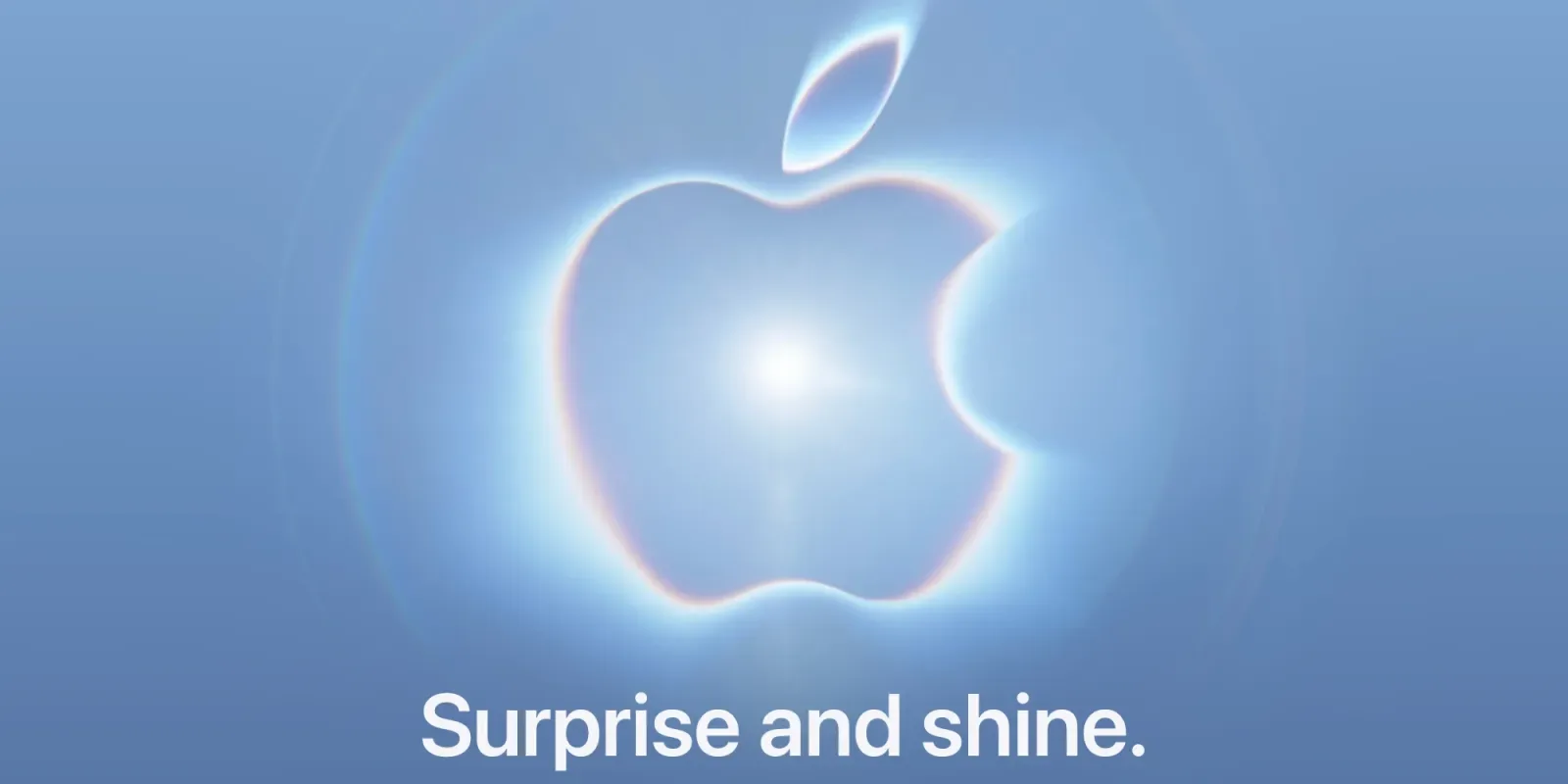 Logo Apple cu un efect de strălucire pe fundal albastru.