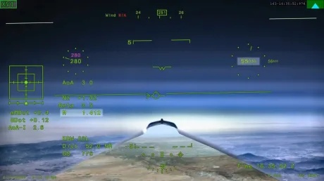 Avionul X-59 în timpul unui zbor supersonic de testare.
