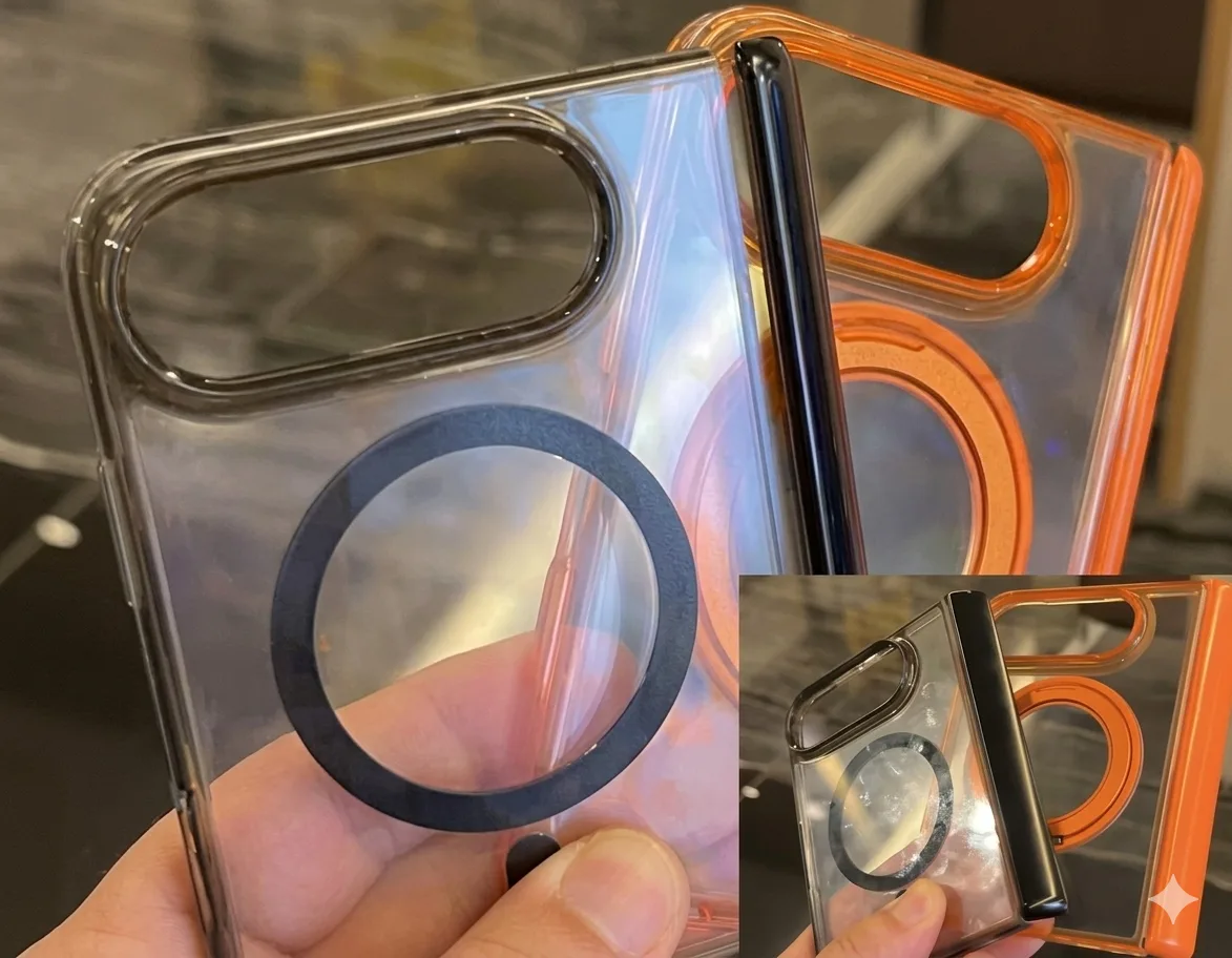 Huse transparente pentru iPhone pliabil cu design modern.