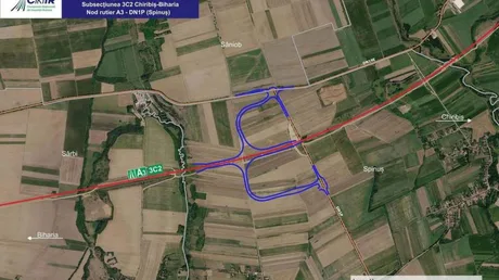 Harta nodului rutier Spinuș, evidențiind conexiunea cu Autostrada Transilvania.