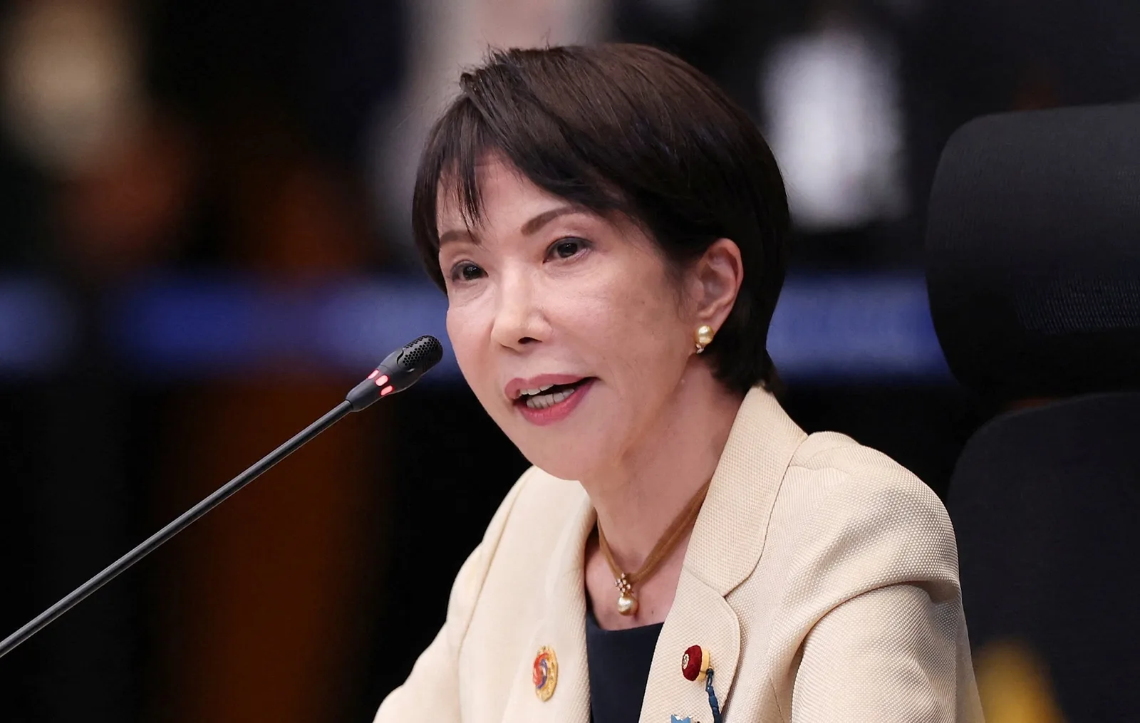 Sanae Takaichi, prima femeie prim-ministru din Japonia, la o conferință de presă.