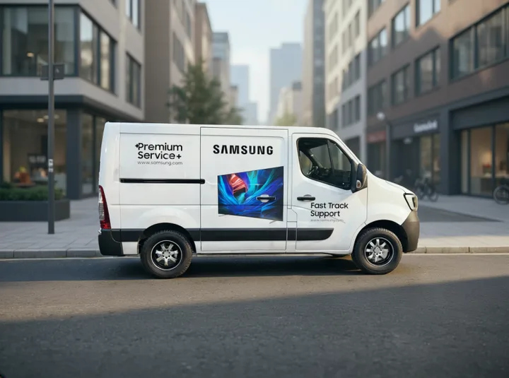 Autovehicul Samsung dedicat serviciilor premium de reparații rapide în București.
