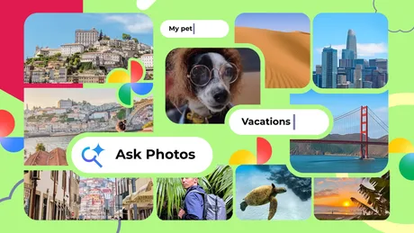 Comutator între căutarea clasică și Ask Photos în Google Photos