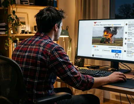 Un fermier verificând informații despre agricultură pe un computer.