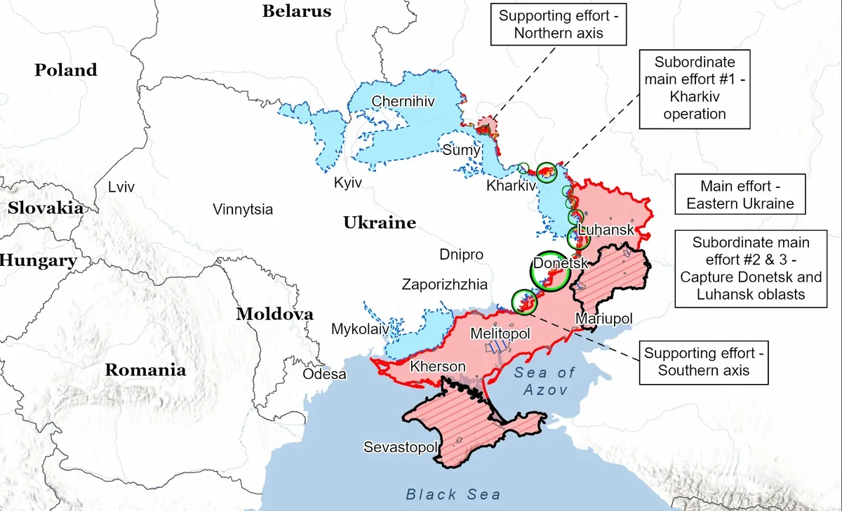 Harta care ilustrează avansul ofensivei ruse în Ucraina în 2026.