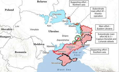 Harta care ilustrează avansul ofensivei ruse în Ucraina în 2026.