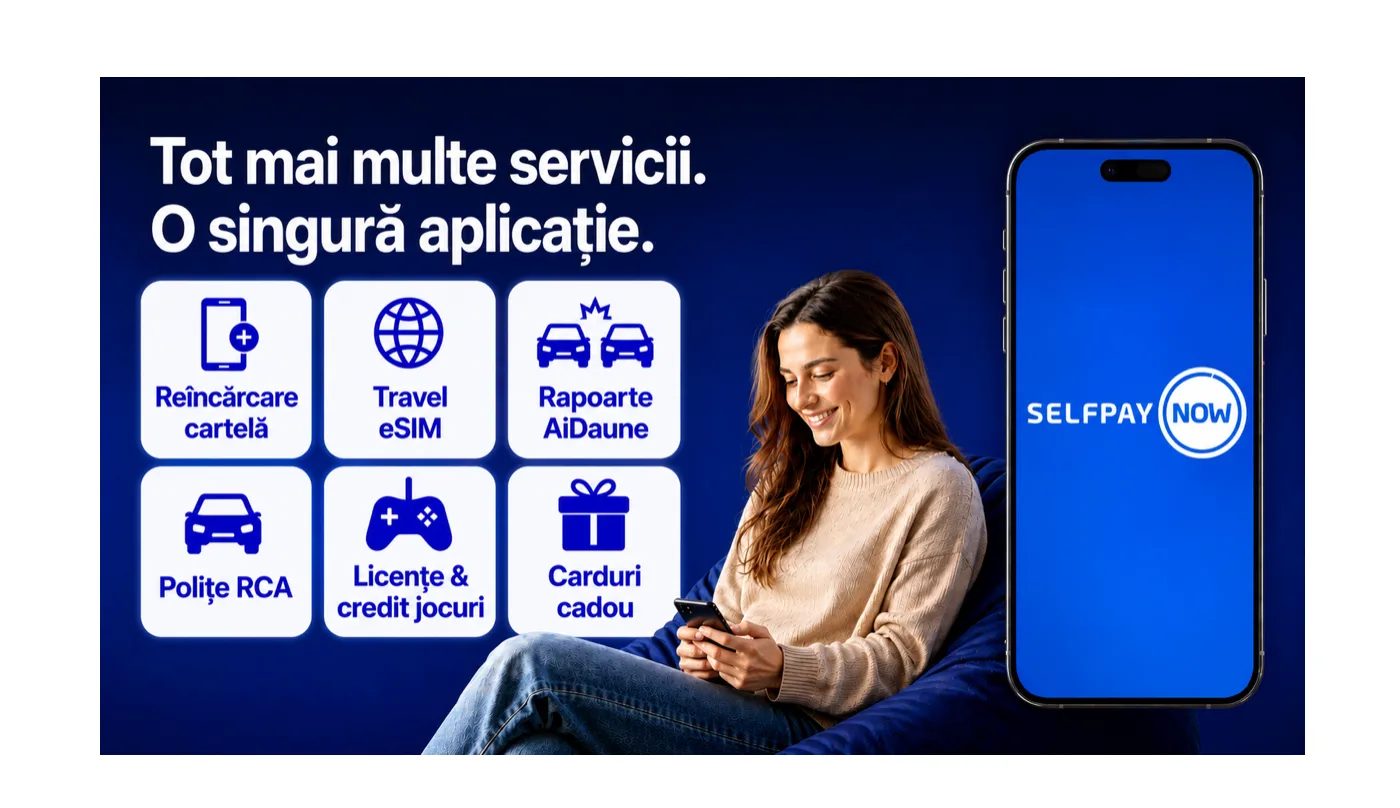 Utilizator fericit interacționând cu aplicația SelfPay Now pe telefon.