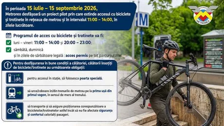 Accesul cu biciclete și trotinete în metrou se extinde temporar în București.