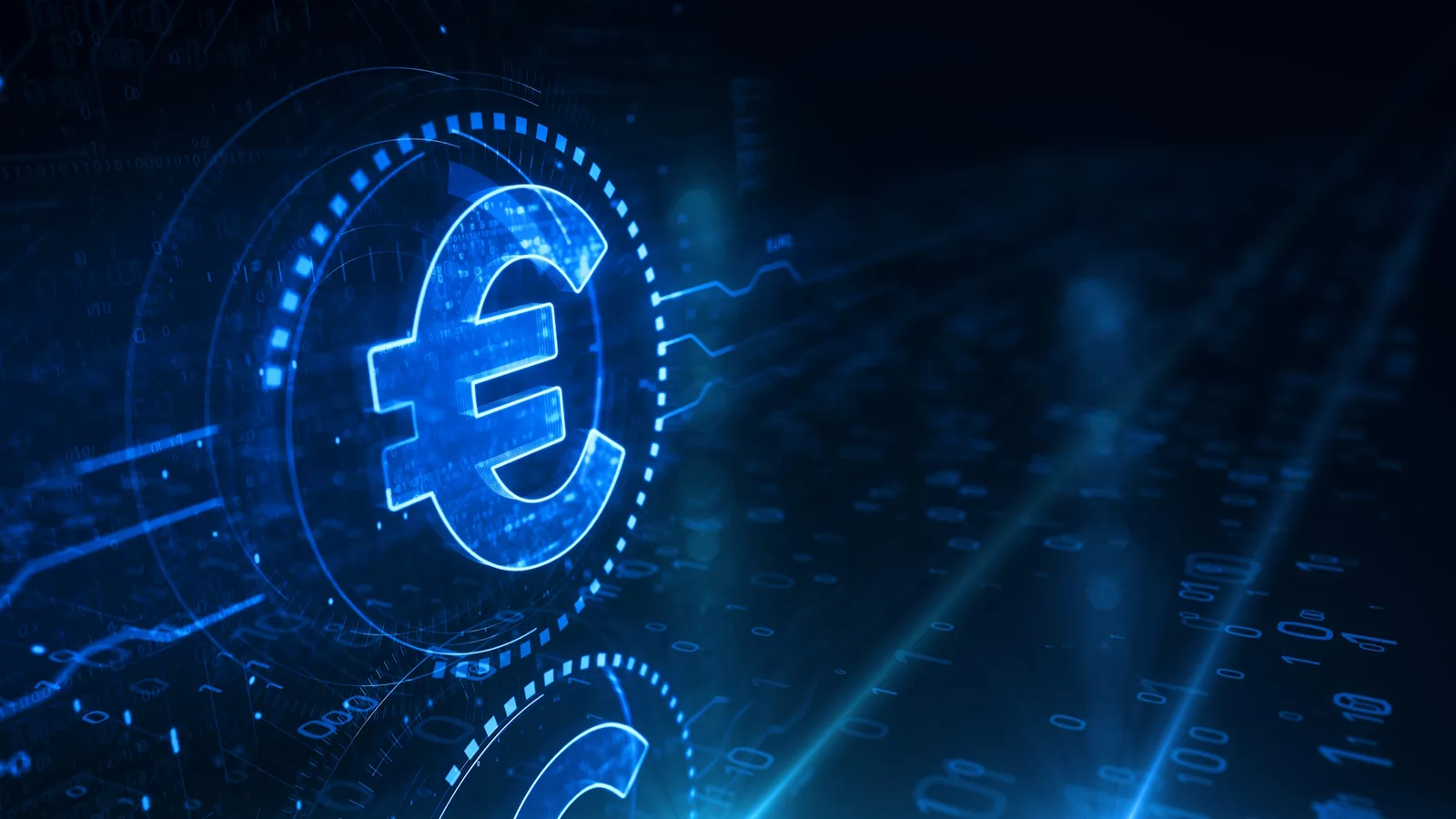 Simbolul euro digital într-un context tehnologic avansat.