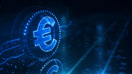 Simbolul euro digital într-un context tehnologic avansat.
