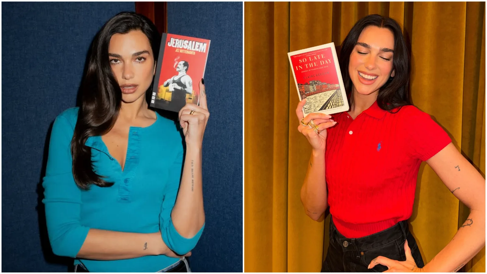 Dua Lipa promovează cărți interzise la biblioteca Manifesto din Porto.