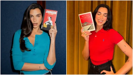 Dua Lipa promovează cărți interzise la biblioteca Manifesto din Porto.