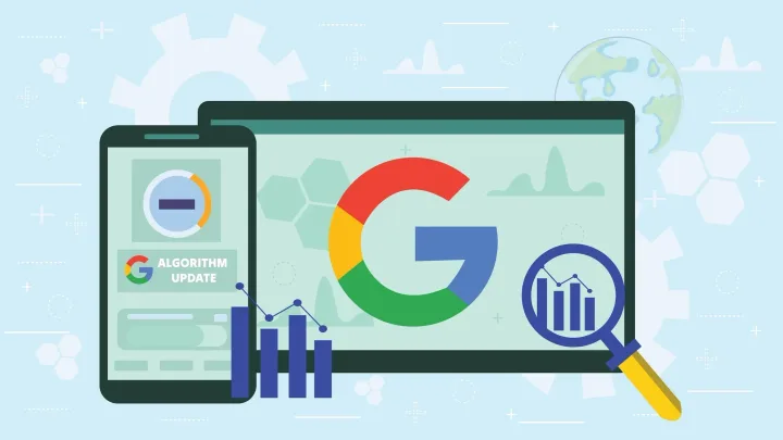 Dispozitive digitale cu logo Google și grafice de analiză.