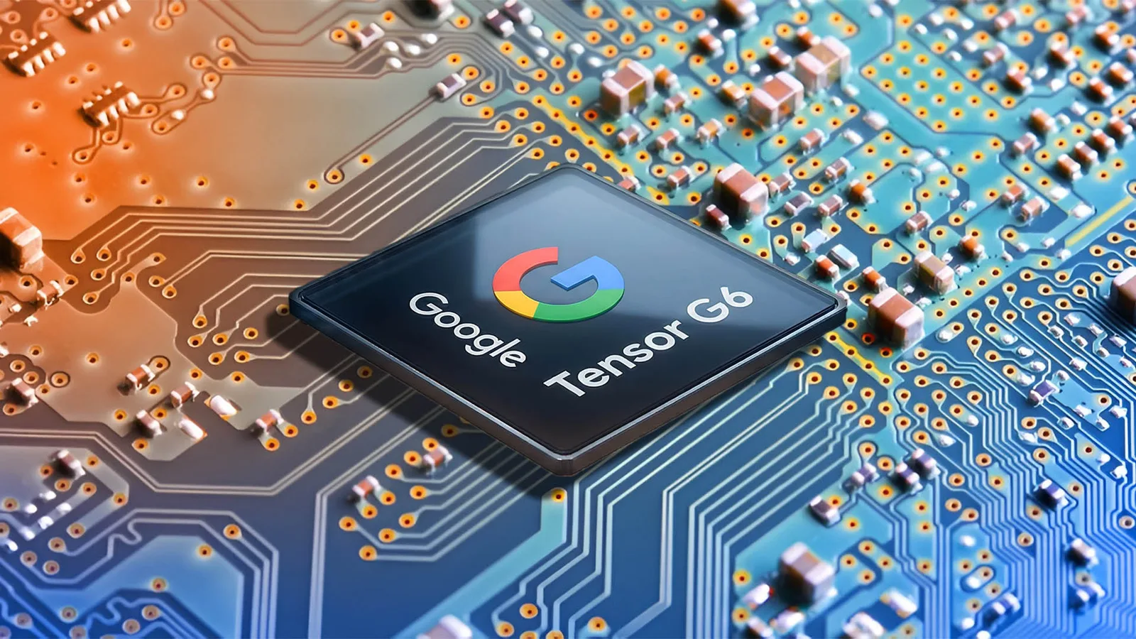 Chip Google Tensor G6 pe un circuit imprimat, evidențiind tehnologia avansată.