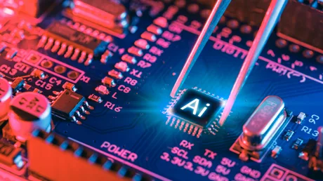 Cipuri avansate pentru inteligență artificială pe un circuit electronic.