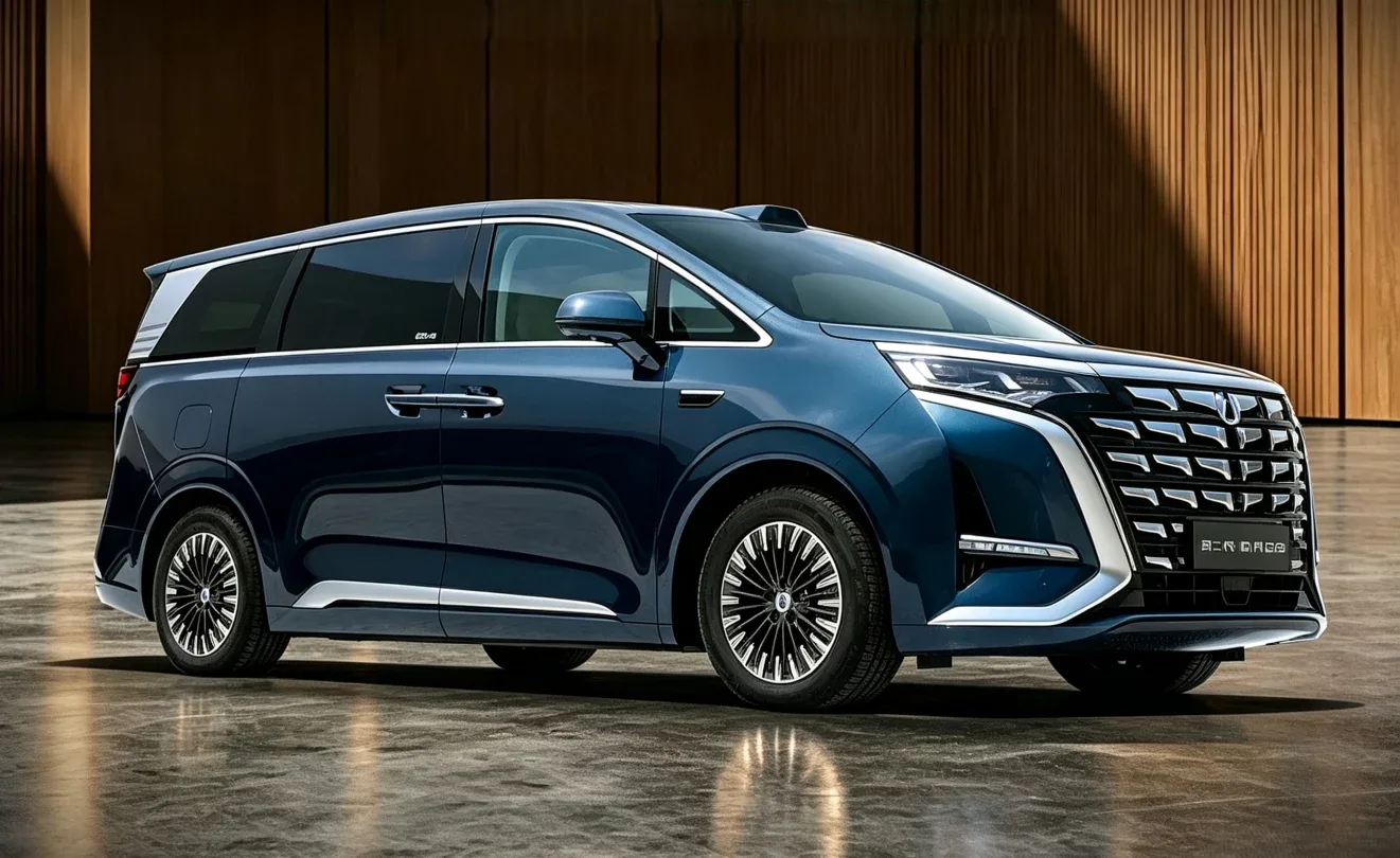 Monovolum plug-in hybrid Denza D9 cu design modern și dotări reduse.