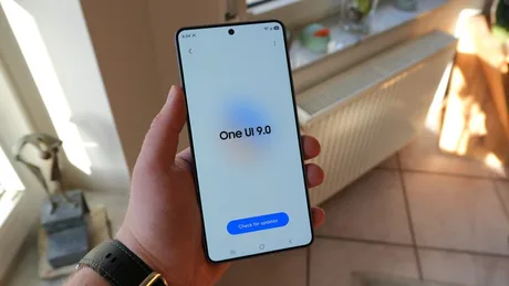 Un telefon mobil care afișează interfața One UI 9.0 pe ecran.