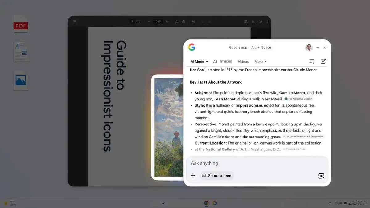 Interfața aplicației Google pentru desktop pe Windows 10.